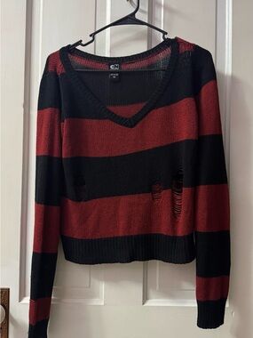 Cartoon Network Red and Black Striped V-Neck Sweater*